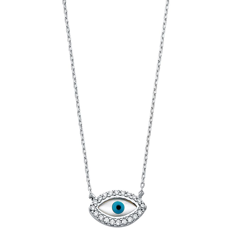14K White CZ Evil Eye Necklace