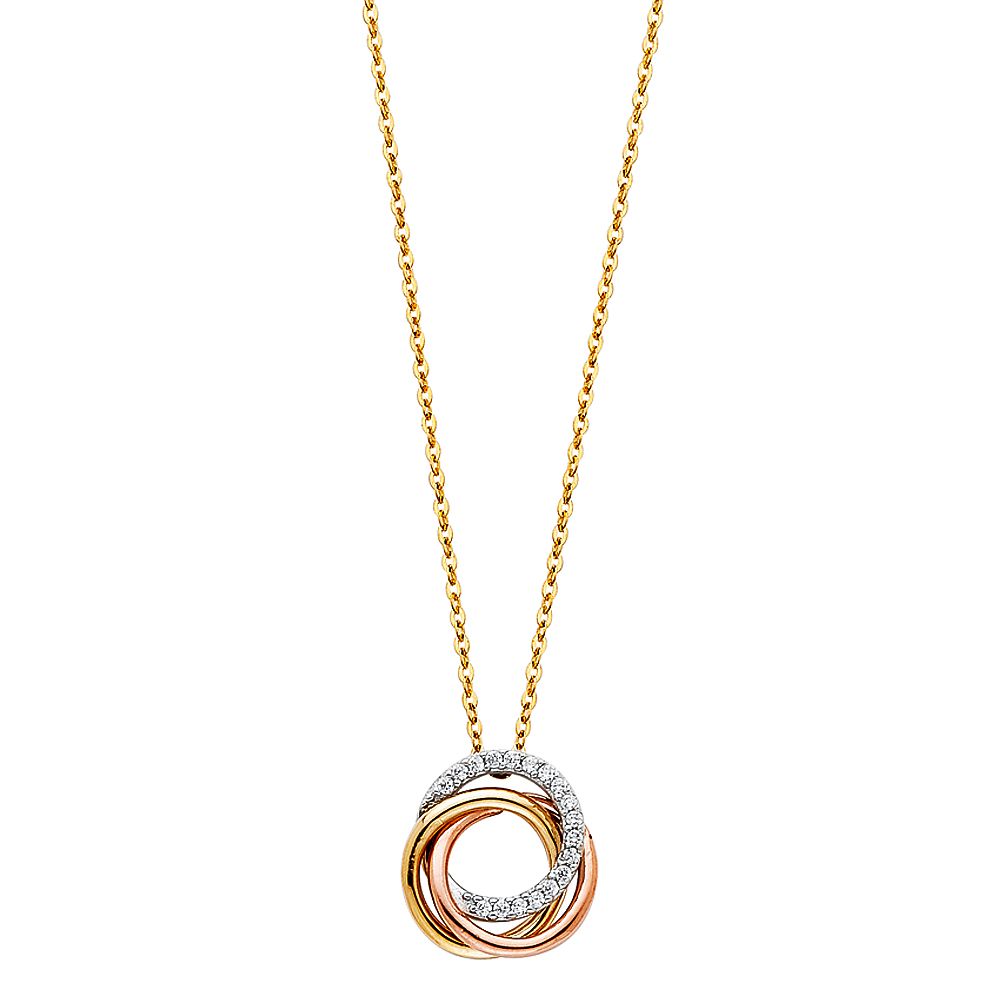 14K Tricolor CZ 3 Rings Necklace