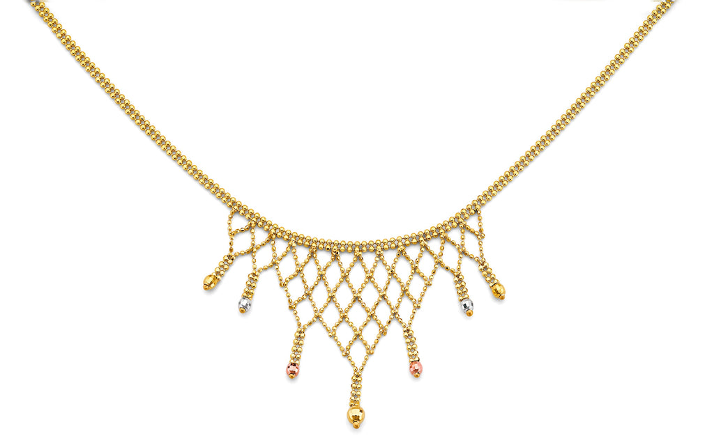 14K Tri Color Gold Beaded Necklace