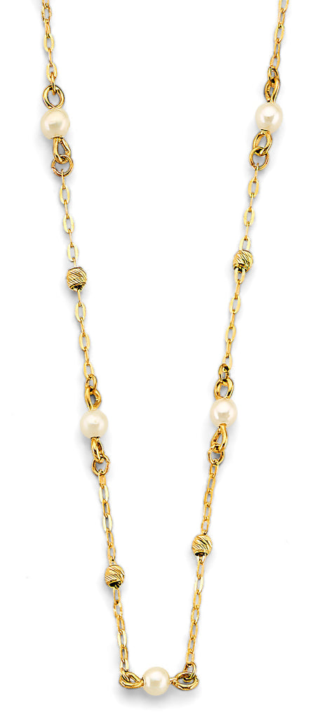 14K Yellow Gold Pearl And DC Bead Necklace