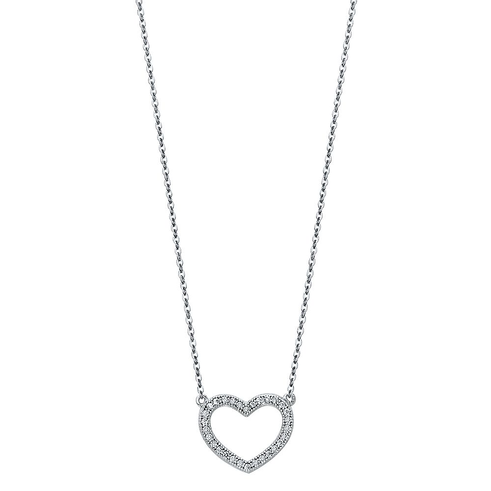 14K White Pave CZ Open Necklace