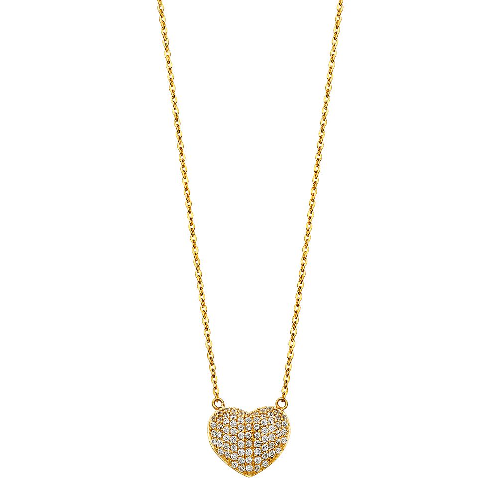 14K Yellow Micro Pave CZ Puff Necklace