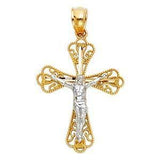 14K Gold 18mm Two Tone Cross Religious Pendant