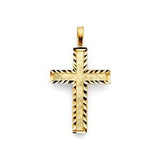 14K Yellow Gold 16mm Diamond-Cut Open Small Satin And Polished Cross Pendant