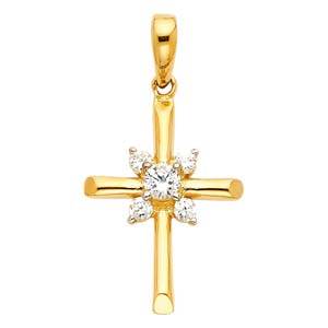 14k Yellow Gold 15mm Cross CZ Religious Pendant