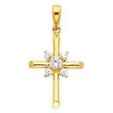 14k Yellow Gold 15mm Cross CZ Religious Pendant