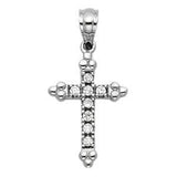14k White Gold 11mm Cross CZ Religious Pendant