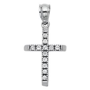 14k White Gold 11mm Cross CZ Religious Pendant