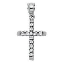 Load image into Gallery viewer, 14k White Gold 11mm Cross CZ Religious Pendant