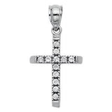 14k White Gold 11mm Cross CZ Religious Pendant