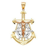 14K Tri Color 25mm Jesus Crucifix Anchor Religious Pendant