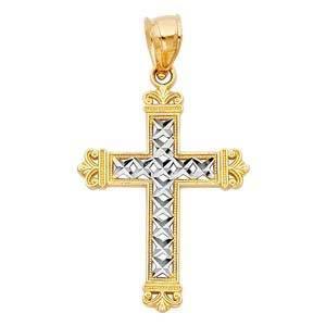 14K Gold 20mm Two Tone Cross Religious Pendant - silverdepot