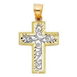 14K Gold 18mm Two Tone Cross Religious Pendant