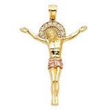 14K Two Tone 33mm CZ Religious Jesus Christ Body Pendant