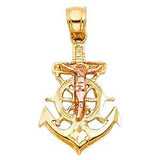 14K Two Tone 15mm Religious Crucifix Anchor Pendant