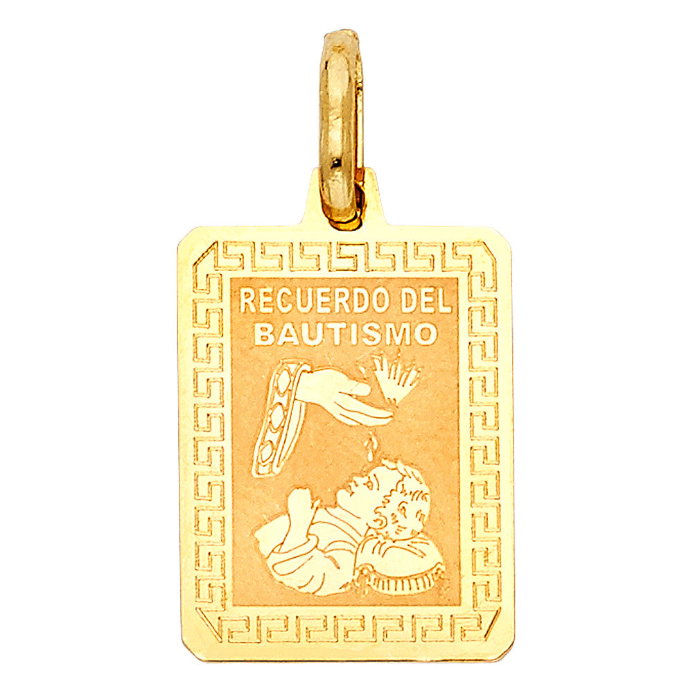 14K Yellow Gold 14mm Religious Baptism Pendant
