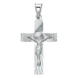 14K White Gold 18mm Religious Crucifix Stamp Pendant
