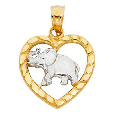 14K Two Tone 16mm Elephant Heart Pendant