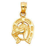 14K Yellow Gold 10mm Lucky Horsehoe Pendant