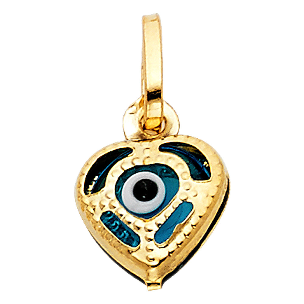 14K Yellow Gold 10mm Evil Eye Heart Pendant