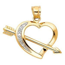 Load image into Gallery viewer, 14k Two Tone Gold 18mm Heart With Arrow Assorted Pendant