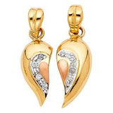 14k Two Tone Gold 17mm CZ Heart 2 Piece Assorted Pendant Set