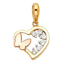 Load image into Gallery viewer, 14k Two Tone Gold 10mm CZ Heart With Butterfly Assorted Pendant