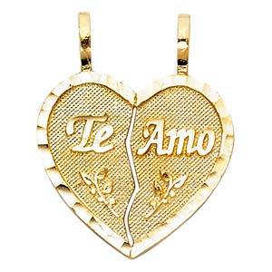 14k Yellow Gold 18mm Teamo Heart 2 Piece Assorted Pendant