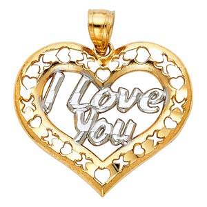14k Yellow Gold 26mm CZ I Love You Heart Assorted Pendant