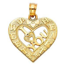 Load image into Gallery viewer, 14k Yellow Gold 19mm I Love You Heart Assorted Pendant