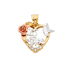 Load image into Gallery viewer, 14K Tri Color Sweet 15 Years Heart Pendant