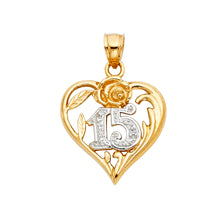 Load image into Gallery viewer, 14K Tri Color Sweet 15 Years Heart Pendant