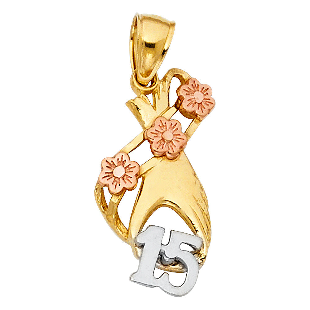 14K Two Tone 12mm 15 Years Years Heart Pendant