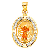 14K Yellow Gold 14mm Devine Infant Jesus CZ Religious Pendant