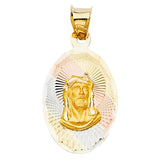 14K Tri Color 13mm DC Religious Jesus Stamp Pendant