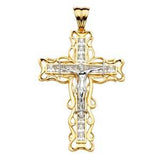 14K Yellow Gold Two Tone 44mm Religious Crucifix Pendant