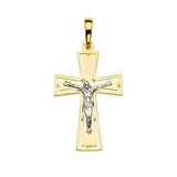 14K Gold Two Tone 17mm Religious Crucifix Pendant