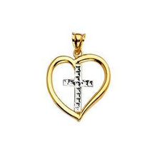 Load image into Gallery viewer, 14K Two Tone 17mm Heart Cross Pendant