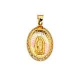 14K Tri Color 14mm CZ Religious Guadalupe Medal Pendant