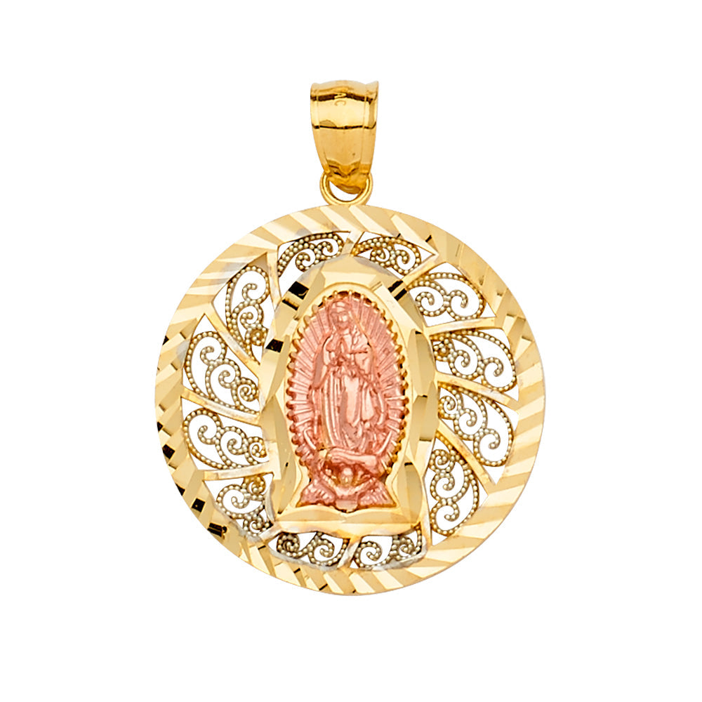 14K Tri Color 26mm Religious Guadalupe Pendant