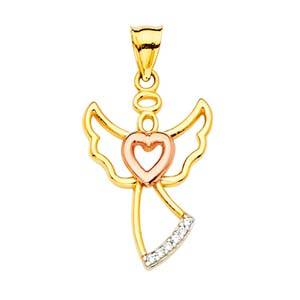 14K Two Tone 13mm CZ Angel Pendant