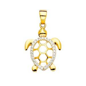 14K Two Tone 14mm Turtle Pendant