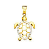 14K Two Tone 14mm Turtle Pendant