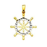 14K Two Tone 14mm Boat Wheel Pendant