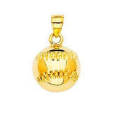 14K Yellow Gold 14mm Baseball Pendant with a Flat Back