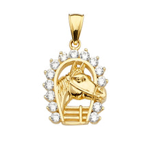 Load image into Gallery viewer, 14K Yellow Gold 14mm CZ Horse Shoe Pendant