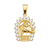 14K Yellow Gold 14mm CZ Horse Shoe Pendant