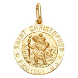 14K Yellow Gold 20mm St. Christopher Religious Pendant