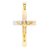 14K Tri Color 23mm DC Crucifix Jesus Cross Stamp Religious Pendant