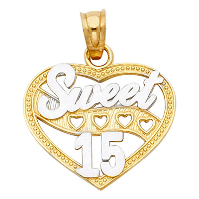 14K Two Tone 17mm 15 Years Years Heart Pendant